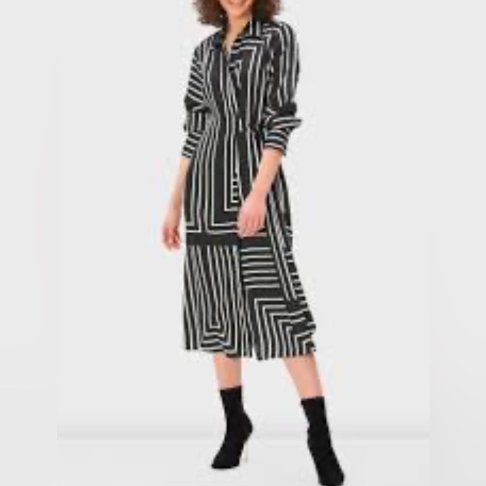 Black and White Striped Dress with wrap belt